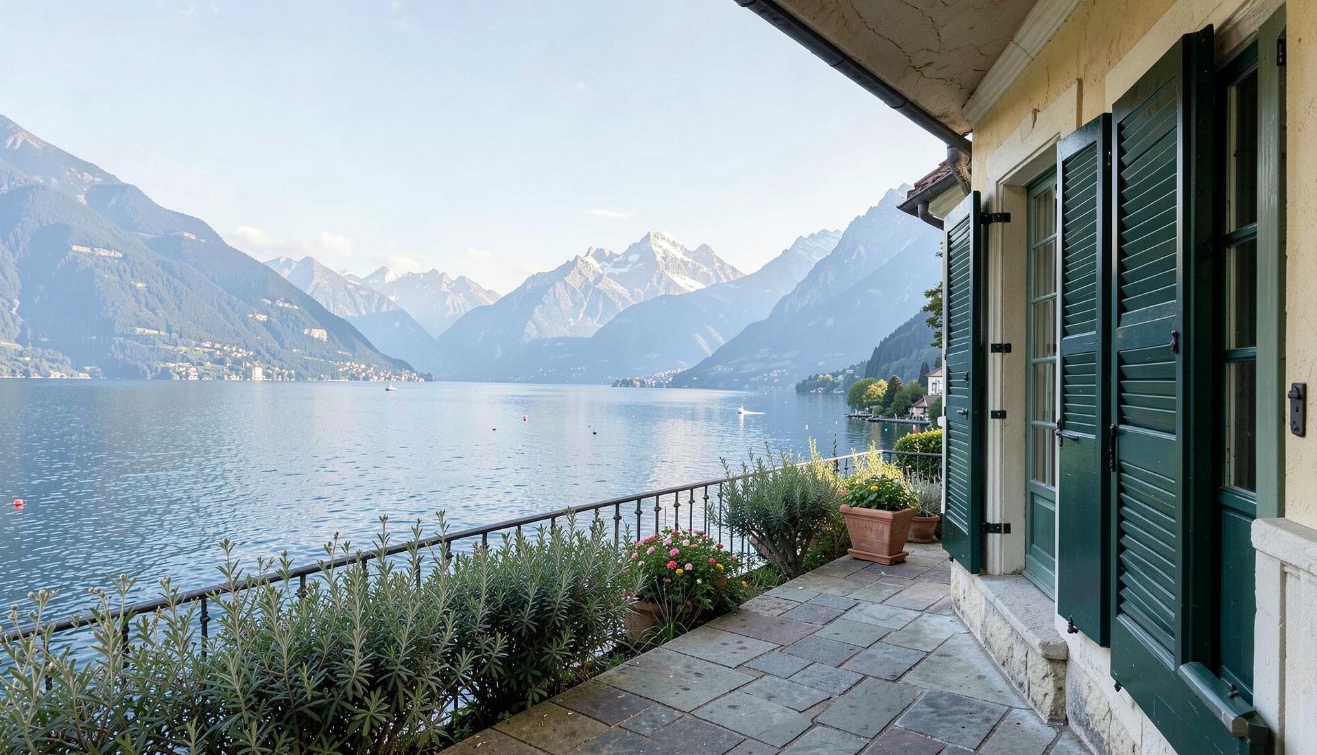 Le Léman et les montagnes depuis une demeure élégante
